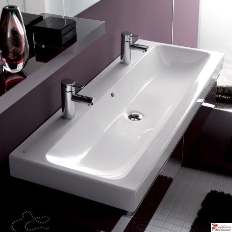 GEBERIT iCon Umywalka 120 cm, z dwoma otworami, z przelewem biała, z powłoką Keratect 124020600