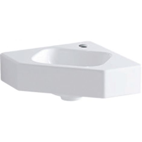GEBERIT iCon Umywalka kompaktowa narożna, 46x33 cm, bez przelewu, z otworem na baterię, biała z powłoką KeraTect 124729600