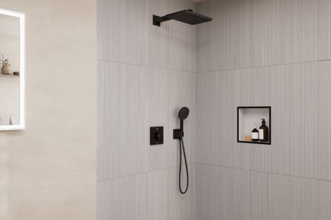 HANSGROHE Raindance Alive Q System prysznicowy 210/340 1jet z baterią termostatyczną i iBox universal 2, podtynkowy czarny mat 24620670