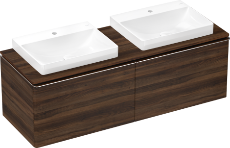 HANSGROHE Xelu Q Blat 156 x 55cm z wycięciami pod 2 umywalki wpuszczane, szlifowaną 60 x 48cm Ciemny Orzech 54112630