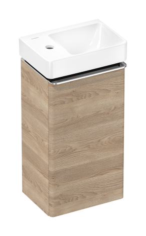 HANSGROHE Xelu Q Zestaw mała umywalka wisząca z półką po lewej stronie z szafką z drzwiami lewymi 34 x 24,5cm, naturalny dąb 54364000