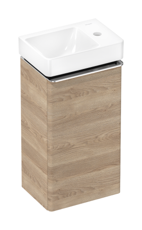 HANSGROHE Xelu Q Zestaw mała umywalka wisząca z półką po prawej stronie z szafką z drzwiami prawymi 34 x 24,5cm, naturalny dąb 54367000