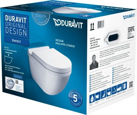 DURAVIT Starck 3 Zestaw WC z miską wiszącą Duravit Rimless w kolorze białym z powłoką wondergliss 45270900A11