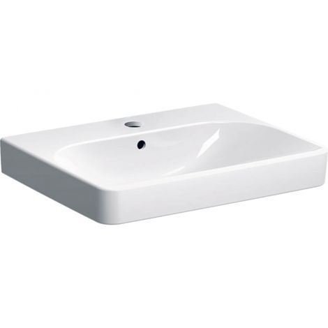 GEBERIT Smyle Square Umywalka, 60x48cm, z przelewem, z otworem na baterię, biała z powłoką KeraTect 500229018