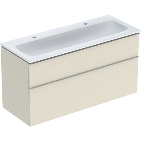 GEBERIT iCon podwójna umywalka z szafką 120cm sand grey, umywalka biała z powłoką KeraTect 502334JL1