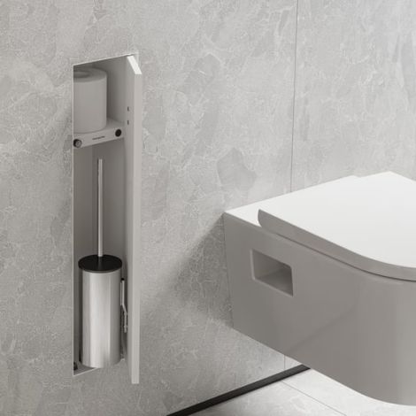 Hansgrohe XtraStoris Rock Wnęka ścienna z półką, pojemnikiem na szczotkę toaletową i drzwiczkami do wyłożenia płytkami biały mat  56060700