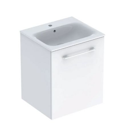 GEBERIT Selnova Square Zestaw szafki pod umywalkę, z jednymi drzwiami, 55x50x2cm, biały, z umywalką meblową, cienki rant, z przelewem, z otworem na baterię 501248001