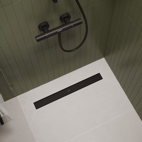 HANSGROHE RainDrain Go Kompletny odpływ liniowy 1000 mm , ruszt ozdobny/do wyłożenia płytkami, standardowy/niski czarny mat 56275670