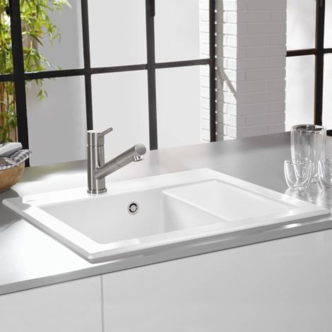 - VILLEROY&BOCH 80 X zlew ceramiczny z ociekaczem komora z lewej strony 65 x 51 cm biały mat 331201RW - 331201RW - Łazienki Szydłowski