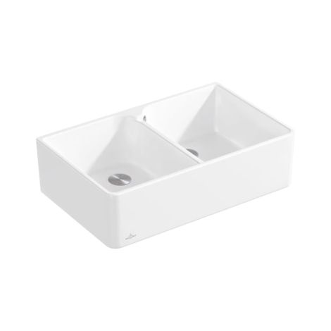  - VILLEROY&BOCH 80 X zlew ceramiczny , montaż na szafce 79,5 x 50 cm 2 komorowy kolor stone white  638001RW - 638001RW - Łazienki Szydłowski