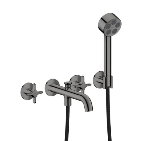  - AXOR One 3-otworowa bateria wannowa z uchwytami krzyżowymi czarny chrom polerowany 48443330 - 48443330 - Łazienki Szydłowski