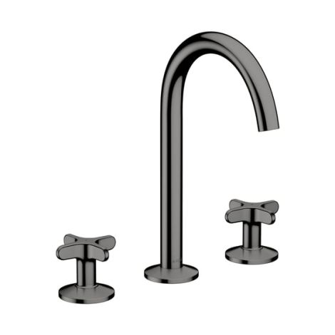  - AXOR One 3-otworowa bateria umywalkowa 170 z uchwytami krzyżowymi i kompletem odpływowym Push-Open czarny chrom polerowany 48040330 - 48040330 - Łazienki Szydłowski