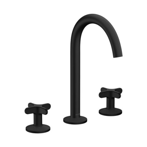  - AXOR One 3-otworowa bateria umywalkowa 170 z uchwytami krzyżowymi i kompletem odpływowym Push-Open czarny mat 48040670 - 48040670 - Łazienki Szydłowski