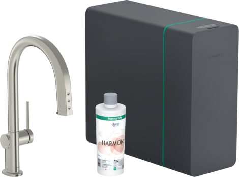 - Hansgrohe Aqittura M91 SodaSystem 210, wyciągana wylewka, 1jet, sBox lite stal nierdzewna szczotkowana 76838800 - 76838800 - Łazienki Szydłowski