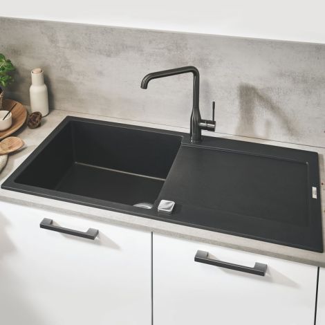- GROHE-K500 Zlewozmywak kompozytowy z ociekaczem 100x50 cm, czarny granit 31645AP0 - 31645AP0 - Łazienki Szydłowski