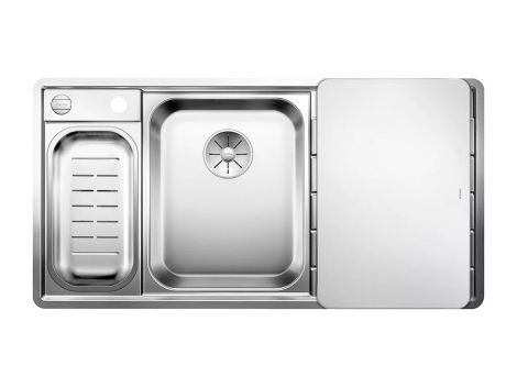  - BLANCO AXIS III 6 S-IF zlewozmywak 100x51 cm z odsączarka komora lewa, korek auto., InFino, deska szkło białe, stal polerowana 522105 - 522105 - Łazienki Szydłowski