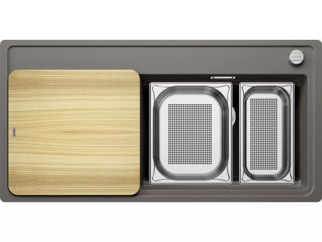 BLANCO ZENAR XL 6 S-F SteamerPlus Silgranit zlewozmywak 98,7x49,7 cm komora prawa, korek auto., InFino, deska jesionowa, GN1/2, GN1/3 wulkaniczny szary 527376 527376 od 