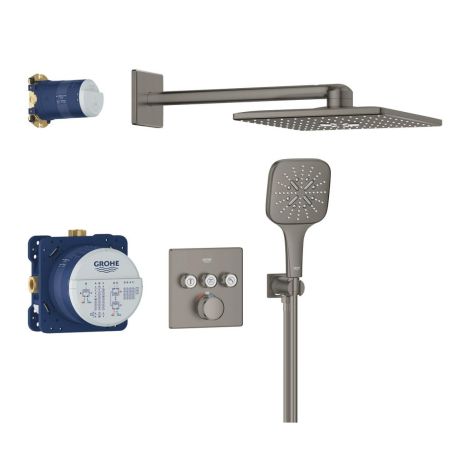  - GROHE-Grohtherm Smartcontrol Zestaw prysznicowy podtynkowy z Rainshower Smartactive 310 Cube brushed hard graphite 34864AL0 - 34864AL0 - Łazienki Szydłowski