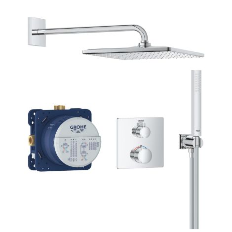 - GROHE-Grohtherm Podtynkowy zestaw prysznicowy z deszczownicą Rainshower Mono 310 Cube chrom 34870000 - 34870000 - Łazienki Szydłowski