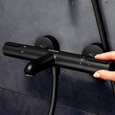 - HANSGROHE Ecostat Element Bateria wannowa, termostatyczna, natynkowa czarny mat 13347670 - 13347670 - Łazienki Szydłowski