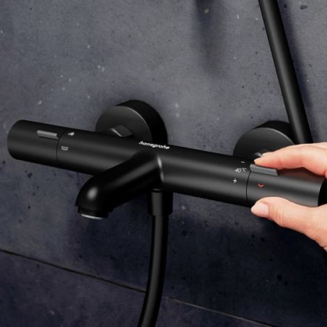 - HANSGROHE Ecostat Fine Bateria wannowa, termostatyczna, natynkowa czarny mat 13325670 - 13325670 - Łazienki Szydłowski