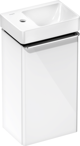  - HANSGROHE Xelu Q Zestaw mała umywalka wisząca z półką po lewej stronie z szafką z drzwiami lewymi 34 x 24,5 cm, biały wysoki połysk  54362000 - 54362000 - Łazienki Szydłowski