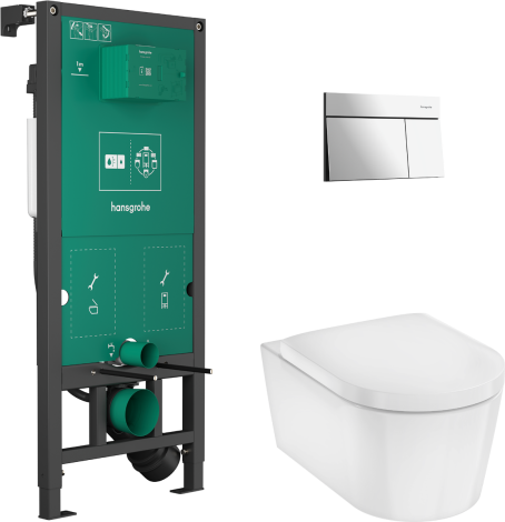 - HANSGROHE EluPura S Zestaw stelaż podtynkowy iFrame z przyciskiem spłukującym Frame chrom  i miską wiszącą WC EluPura S z deską WC  60303000 - 60303000 - Łazienki Szydłowski