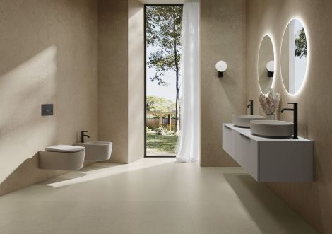 KLUDI-RESA S miska WC 55 x 36 cm podwieszana bezkołnierzowa z deską sedesową jasny szary mat 27WCSETO2