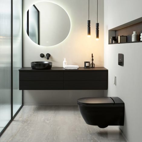 VILLEROY&BOCH ViClean-I100 Toaleta myjąca + deska sedesowa 595 x 400 mm pure black z powłoką ceramicplus V0E100R7
