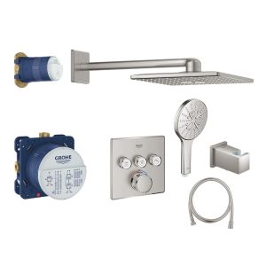 - GROHE-Grohtherm SmartControl Perfect zestaw prysznicowy z termostatem i deszczownicą kolor stal nierdzewna 34706DC0 - 34706DC0 - Łazienki Szydłowski