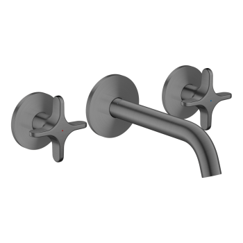  - AXOR One 3-otworowa bateria umywalkowa z uchwytami krzyżowymi i wylewką 16 cm, czarny chrom szczotkowany 48130340 - 48130340 - Łazienki Szydłowski