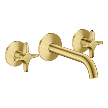  - AXOR One 3-otworowa bateria umywalkowa z uchwytami krzyżowymi i wylewką 16 cm, mosiądz szczotkowany 48130950 - 48130950 - Łazienki Szydłowski