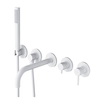 - OMNIRES Y bateria wannowa 5-otworowa podtynkowa z długą wylewką, biały mat Y12371WM - Y1237-1WM - Łazienki Szydłowski