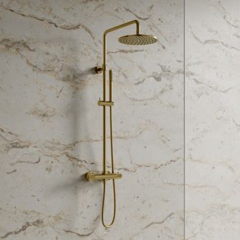- OMNIRES CONTOUR termostatyczny system prysznicowy natynkowy, złoty szczotkowany CT8044GLB - CT8044GLB - Łazienki Szydłowski