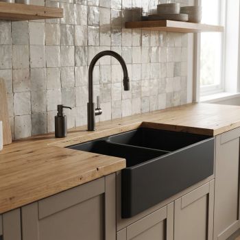 - VILLEROY&BOCH 80 X zlew ceramiczny , montaż na szafce 79,5 x 50 cm 2 komorowy kolor pure black 638001R7 - 638001R7 - Łazienki Szydłowski