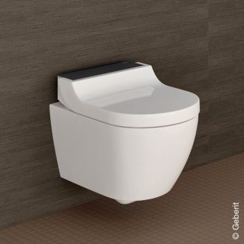 - GEBERIT AquaClean Tuma Comfort toaleta myjąca wisząca z deską WC z powłoką keratec kolor biały, Panel dekoracyjny: szkło czarne 146290SJ1 - 146.290.SJ.1 - Łazienki Szydłowski