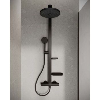 - IDEAL STANDARD Alu+ system prysznicowy natynkowy z termostatem, deszczownicą i zestawem prysznicowym kolor silk black BD583XG - BD583XG - Łazienki Szydłowski
