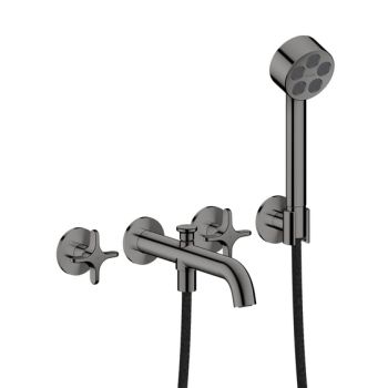 - AXOR One 3-otworowa bateria wannowa z uchwytami krzyżowymi czarny chrom polerowany 48443330 - 48443330 - Łazienki Szydłowski