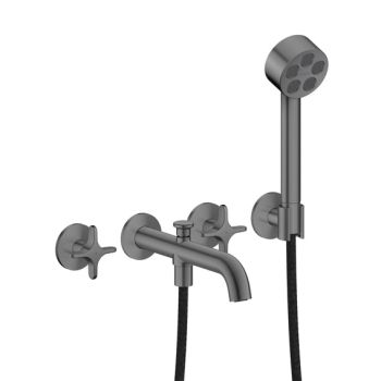  - AXOR One 3-otworowa bateria wannowa z uchwytami krzyżowymi czarny chrom szczotkowany 48443340 - 48443340 - Łazienki Szydłowski