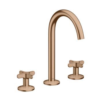 - AXOR One 3-otworowa bateria umywalkowa 170 z uchwytami krzyżowymi i kompletem odpływowym Push-Open czerwone złoto szczotkowane 48040310 - 48040310 - Łazienki Szydłowski
