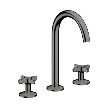 - AXOR One 3-otworowa bateria umywalkowa 170 z uchwytami krzyżowymi i kompletem odpływowym Push-Open czarny chrom polerowany 48040330 - 48040330 - Łazienki Szydłowski