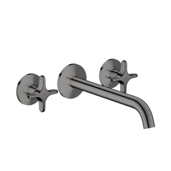 - AXOR One 3-otworowa bateria umywalkowa z uchwytami krzyżowymi i wylewką 22 cm, czarny chrom polerowany 48140330 - 48140330 - Łazienki Szydłowski