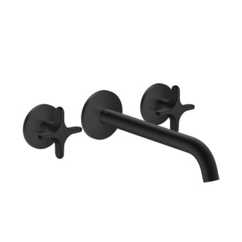  - AXOR One 3-otworowa bateria umywalkowa z uchwytami krzyżowymi i wylewką 22 cm, czarny mat 48140670 - 48140670 - Łazienki Szydłowski