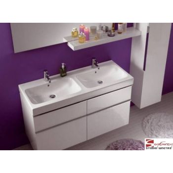  - GEBERIT iCon Umywalka podwójna 120 x 48,5 cm, z dwoma otworami, z przelewem biała z powłoką Keratect 124120600 - 124120600 - Łazienki Szydłowski