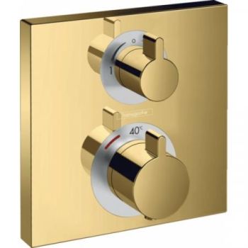 - HANSGROHE Ecostat Square Bateria termostatyczna do 2 odbiorników złoty optyczny polerowany 15714990 - 15714990 - Łazienki Szydłowski