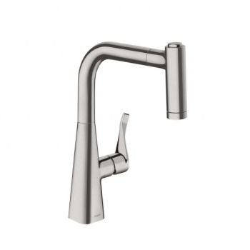 - HANSGROHE Metris bateria kuchenna 220 z wyciąganą wylewką, pod okienna kolor stal nierdzewna 73800800 - 73800800 - Łazienki Szydłowski