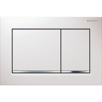 - GEBERIT Omega30 Przycisk spłukujący Płyta i przyciski: białe Paski ozdobne: chrom błyszczący 115080KJ1 - 115.080.KJ.1 - Łazienki Szydłowski
