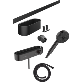  - HANSGROHE WallStoris Pakiet słuchawka prysznicowa, bateria termostatyczna, panel ścienny czarny mat 24250670 - 24250670 - Łazienki Szydłowski