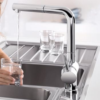 - BLANCO LINUS-S-F bateria kuchenna z wyciąganą wylewką pod oknienna chrom 514023 - 514023 - Łazienki Szydłowski