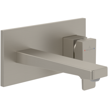 - Villeroy&Boch Architectura Square bateria umywalkowa ścienna z zestawem odpływowym 21 cm nikiel szczotkowany TVW12500300064 - TVW12500300064 - Łazienki Szydłowski